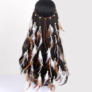 White Feather Headband Hairband Feather Headpiece Bohemian Style Feather Accessories European and American Indian Trendy Hair Accessories