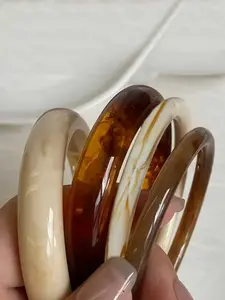 Vintage Resin Amber Acrylic Bangles Set, Fashion Multifunctional Jewelry for Women, Casual Cuff Bracelets, 4 Pieces, Daily Wear Accessories