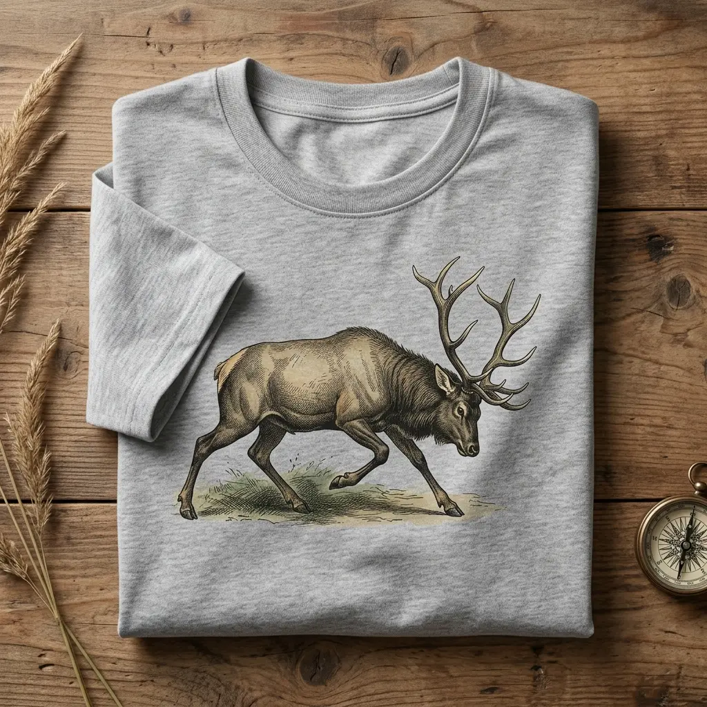 Charging Bull Elk Casual Crewneck T-Shirt - Gildan 5000
