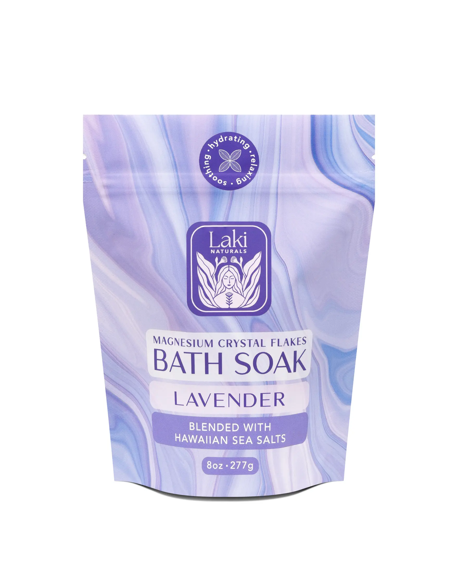 Laki Naturals Lavender Magnesium Bath Soak 8oz Crystal Flakes with Hawaiian Sea Salts for Hydration & Relaxation 226