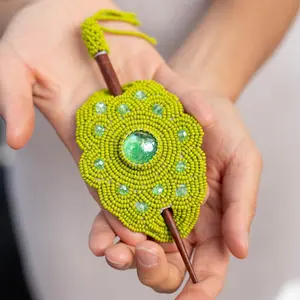 Key Lime Pie - Native Beaded Hair Barrette in Fresh Green - Handmade by Huichol Artisans - Mother Sierra