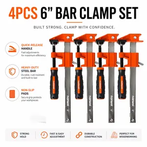 4PCS 6 Inch F Bar Clamp Set, Heavy Duty Quick Release Woodworking Bar Clamps with Non-Slip Soft Pads for Carpentry DIY Project Assembly