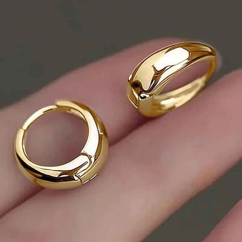 1 Pair Gold Plated Stainless Steel Hypoallergenic French Hoop Earrings, Anti-Tarnish, Comfortable & Versatile, Minimalist & Elegant Design, Suitable For Daily Wear Or Parties, High-Quality Fashion Jewelry Gift For Women