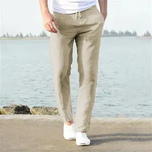Men's Cotton Linen Pants Male Autumn New Breathable Solid Color Linen Trousers Fitness Streetwear S-3XL cool Quality fabric Menswear Beige Black Plain