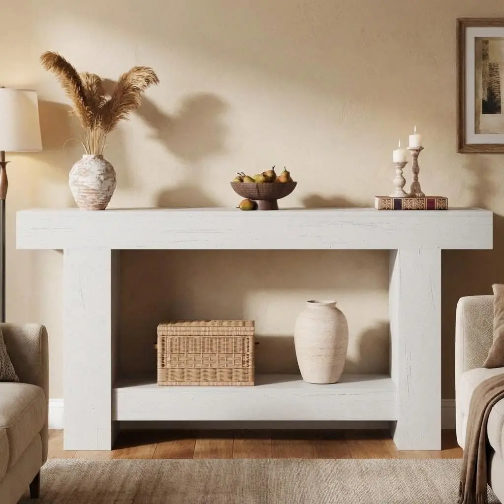 Garvee 63" Farmhouse Console Table for Entryway - 2-Tier Storage Shelf, Rectangular Sofa Table for Living Room & Hallway, Heavy-Duty Accent Table Behind Couch