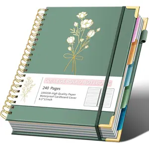 Hardcover Spiral Notebooks 8.5" X 11", 5 Subject College Ruled Notebook with Dividers, 240 Pages 100GSM, Aesthetic Cute Spiral Journals for Work School Women Writing