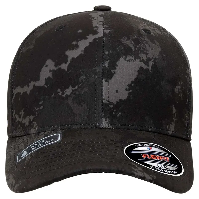 Flexfit Unisex 6-Panel VEIL Camo Fitted Snapback Hat - 6277VC Polyester, Water-Repellent, Breathable, Permacurv Visor, All-Day Comfort for Summer Streetwear Sports Use, Fitted Snapback Hats