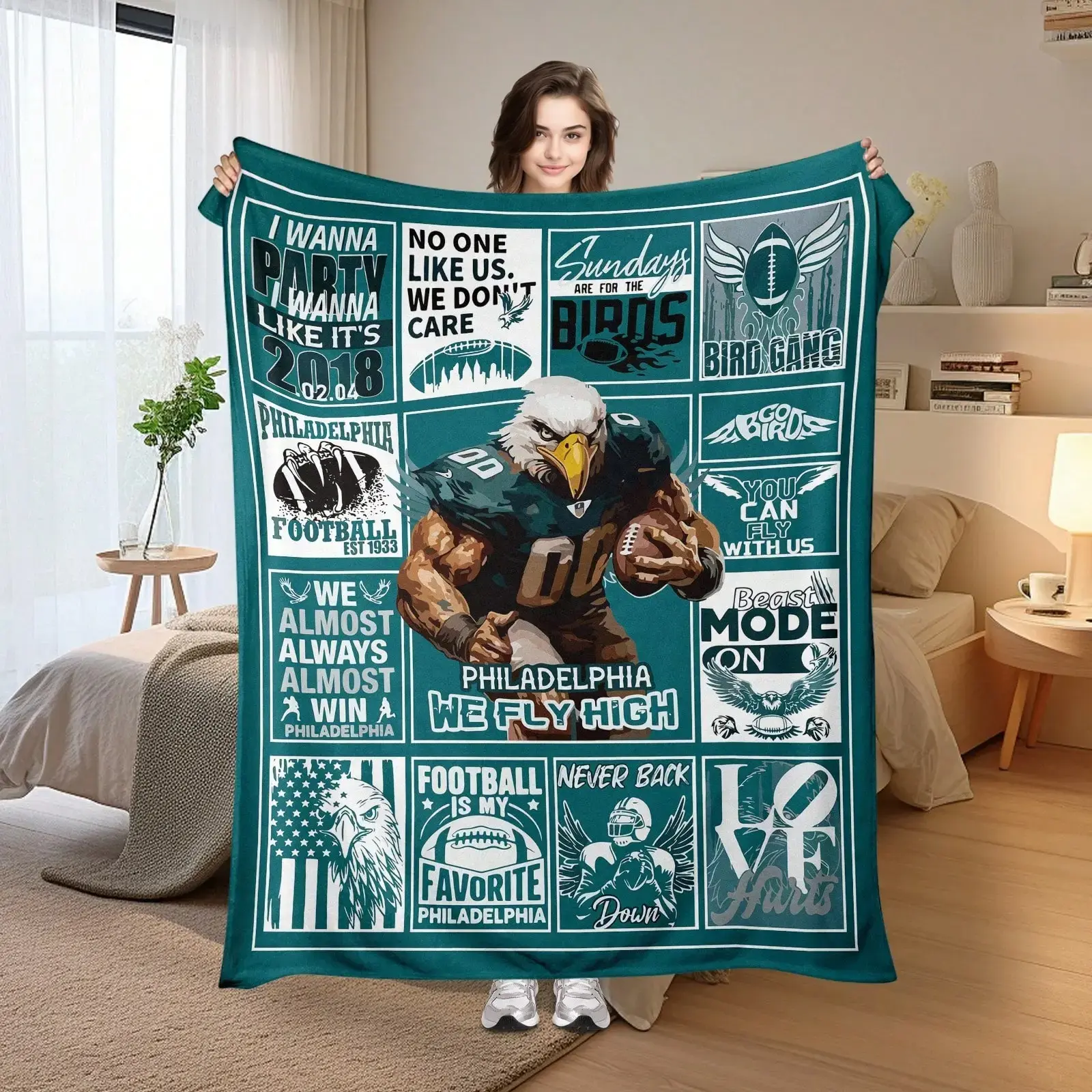 Philadelphia Competition Eagle Flannel Throw Blanket, Soft Breathable Lightweight All-Season Wool Fleece, Sports Decor for Bed Sofa Couch Man Cave, Unique Birthday Gift For Philly Football Fans Men