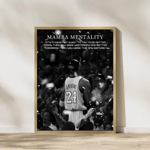 Mamba Mentality Motivation Quotes Wall Decor Inspirational Poster Canvas Kobe Bryant Basketball Player Poster Wall Art Acrylic Black Mamba