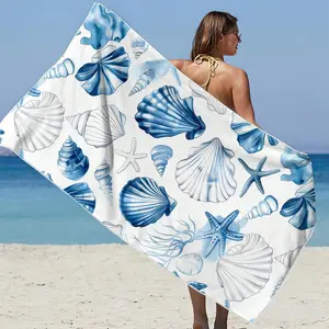 Large Quick-Dry Microfiber Beach Towel, High Absorbency Super Absorbent Pool Towel, Ocean Shell Design, Portable Yoga Camping Gym Travel Towel