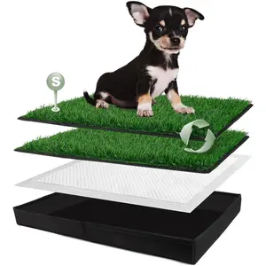 HQ4US 4LEGS Dog Grass Pad with Foldable Dog Litter Box, Small Liner Base (23”×15”) for Balcony, 2 Artficial Grass Pee Pads for Dogs, Pee Pad Holder, Potty Training