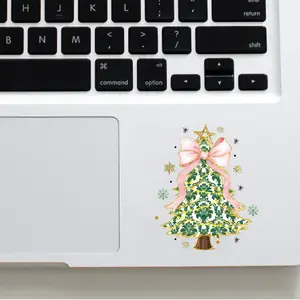 Christmas Coquette Tree Green Foral with big Pink Bow Girly 2x2 inches Cut Out Sticker