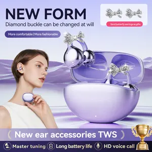CHENRUIDA GL8 Clip On Wireless Headphones 2026 Bluetooth 6.0 DT6.0 Tech 360° Sound IPX5 Waterproof TWS Earbuds for Music Calls Sports Comfortable Design Noise Cancelling Gaming Headset Christmas Gifts