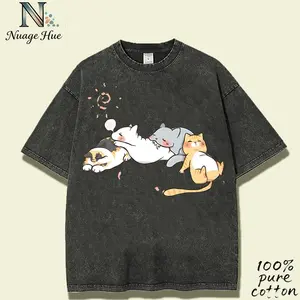 Cute Cat Nap Printed T-shirt, Men's T-shirt,Washed T-shirt, Summer Spring Autumn Casual Short Sleeved T-shirt, Top As A Gift Funny and Cute Clothing Graphic Tees Graphic T Shirts Graphic Tees Women Tiktok Shop Deals Festival Gift