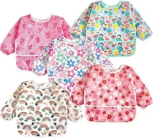 Mother Day Gift 5 Pack Baby Long Sleeve Bibs| Waterproof Full Sleeve Bib for Baby Infant Toddler 6-36 Months