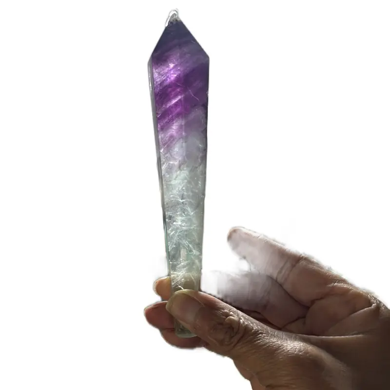 Rainbow and Green Fluorite 6 Inch Wands with Stand for Heart Chakra Connection Growth Renewal Clarity and Purpose Energy Work Emotional Balance Emotional Healing