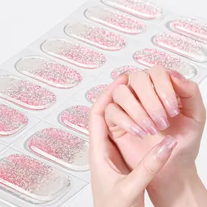 16-finger Gel Semi-cured Nail Strips, Cute Style Gradient To Transparent High Gloss Curing Required Nail Art Kit, Nail Art Diy