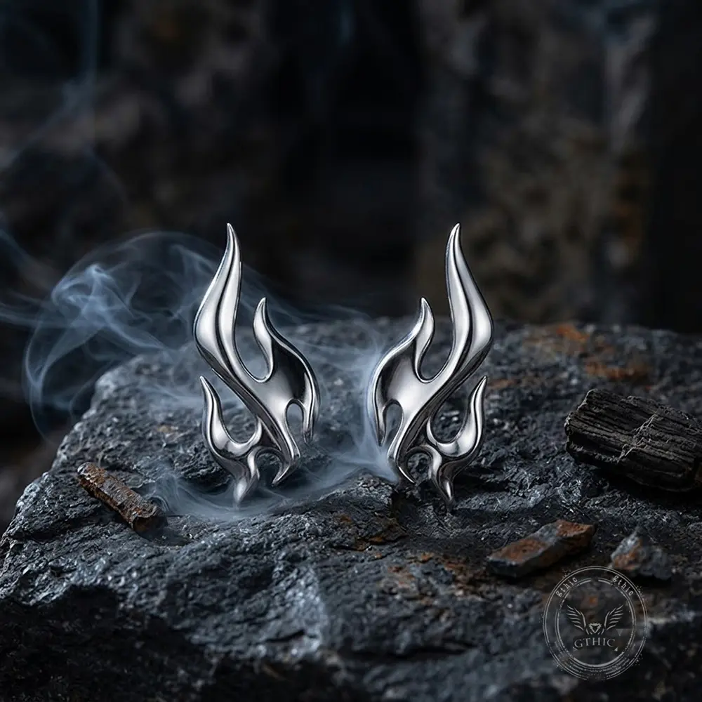 GTHIC Minimalist Stainless Steel Flame Stud Earrings with Stylish Outline Sleek Trendy Unisex Ear Jewelry Daily Casual Outfits & Urban Street Matching