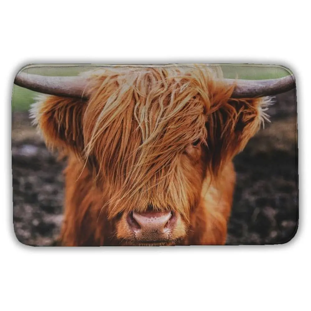 Soft 360-Stand Rustic Highland Cow Bathroom Decorative Mat - 1 Mat, 21x34in Rectangle Microfiber Foam, Water-Absorbent Farmhouse Style, for Shower Floor & Bedroom Farm Animals Home Supplies, One Mat
