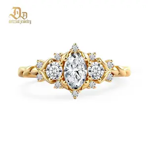 【exclusive in livestream】Delzzad 0.7ct Vintage Cluster Oval Cut Engagement Ring Band VVS Synthetic Moissanite Ring Jewelry S925/Copper Perfect Birthday Engagement Wedding Anniversary Christmas Gift