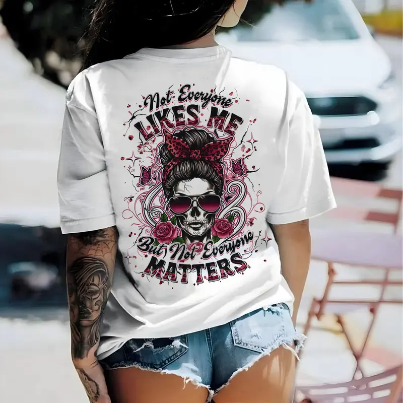 Women's Graphic Sports Tops - "Not Everyone Likes Me" Designs, Flat, Fitted, Short-Sleeve Apparel, Casual Retro Vintage Aesthetic Tattoo Streetwear Tees, Hoodies, Sweatshirts