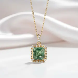Natural 9*9mm Green Moss Agate Necklace