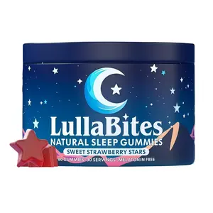 LullaBites Natural Sleep Gummies - 30 Servings -Sweet Strawberry Stars (Melatonin Free)-Melatonin Free Delicious Strawberry Flavor Help Improve Night Rest & Relaxation