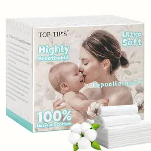 TOP-TIP'S 100% Pure Cotton Disposable Face Towel, Soft & Skin Friendly Face Towelettes Disposable for Sensitive Skin, Lint- free Makeup Remover Dry Wipes, Thick Facial Towels Disposable