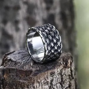 GTHIC Simple Braided Stainless Steel Band Ring for Men Fashion Accessories Daily Wear