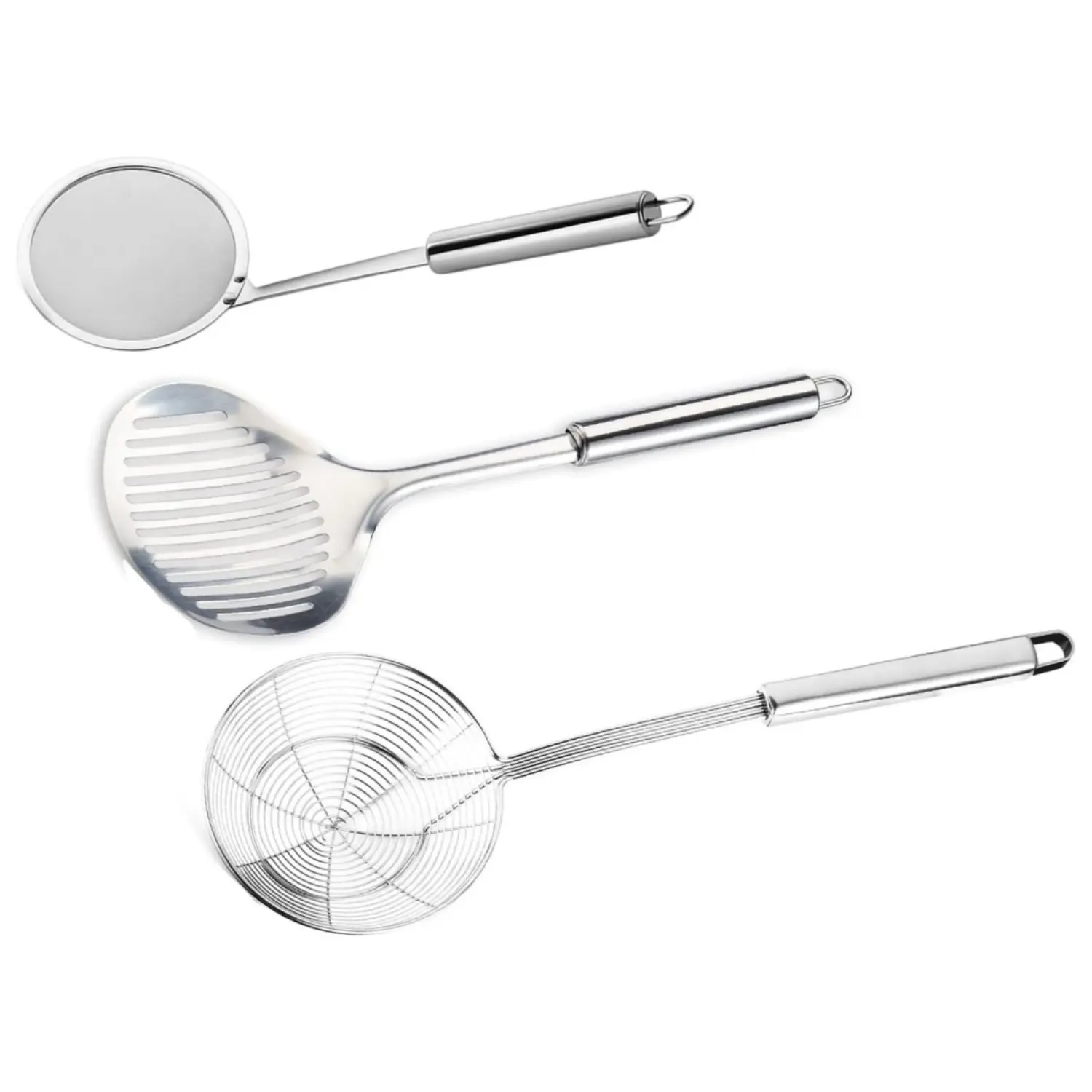 3PCS Kitchen Stainless Steel Spider Strainer Skimmer Ladle for Cooking and Frying, Kitchen Utensils Wire Strainer Pasta Strainer Spoon Hot Pot Fat Skimmer Spoon