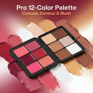 12-Color Cream Palette All-in-One Foundation Blush Contour Concealer Makeup Set, Long-Lasting Blendable Formula, 12H Wear, Waterproof, All Skin Types