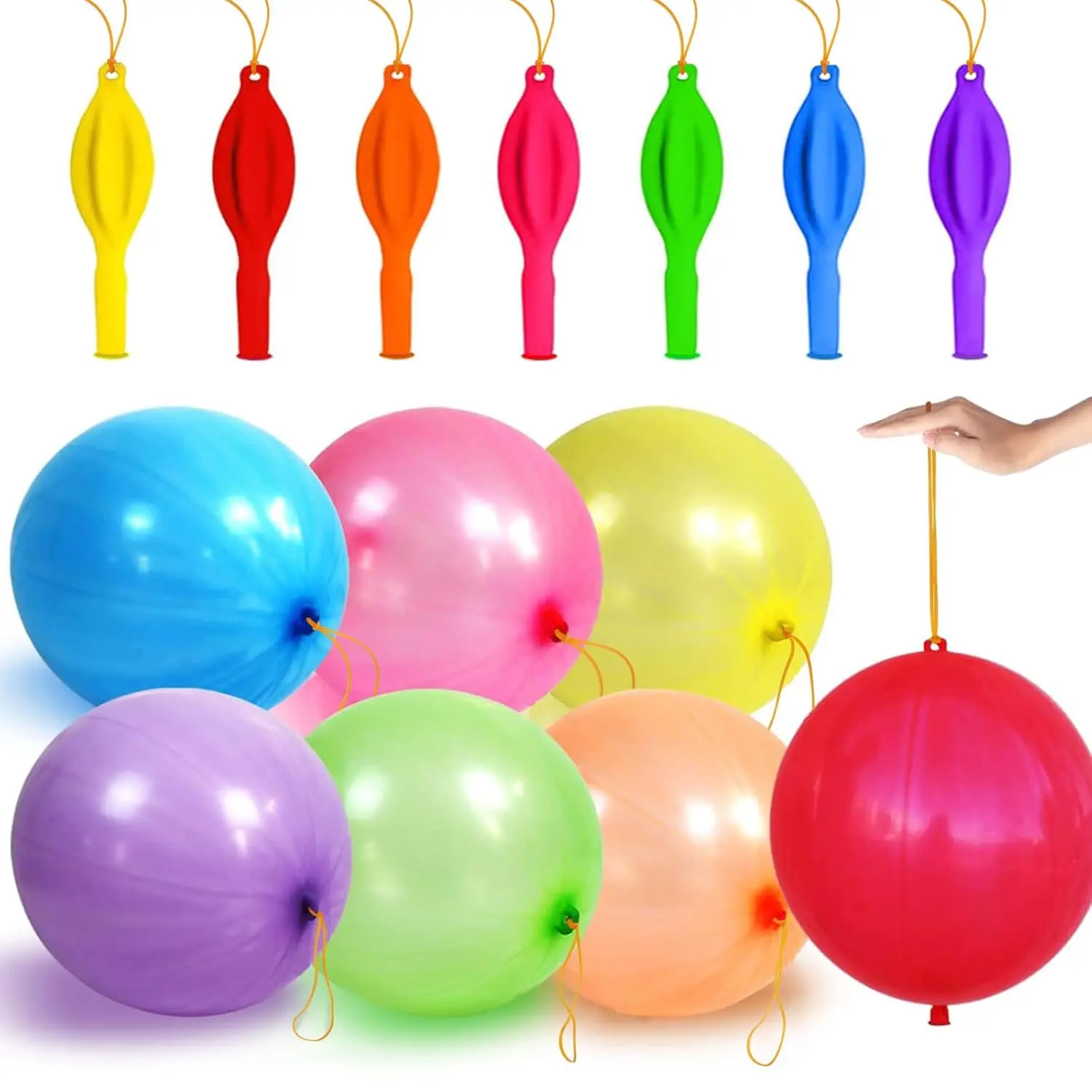 20Pcs Thick Neon Punch Balloons Kit with Air Pump & Rubber Band Handle, Transparent Heavy-Duty Room Decor for Kids’ Birthday Parties, Burst-Resistant Goodie Bag Stuffer Supply
