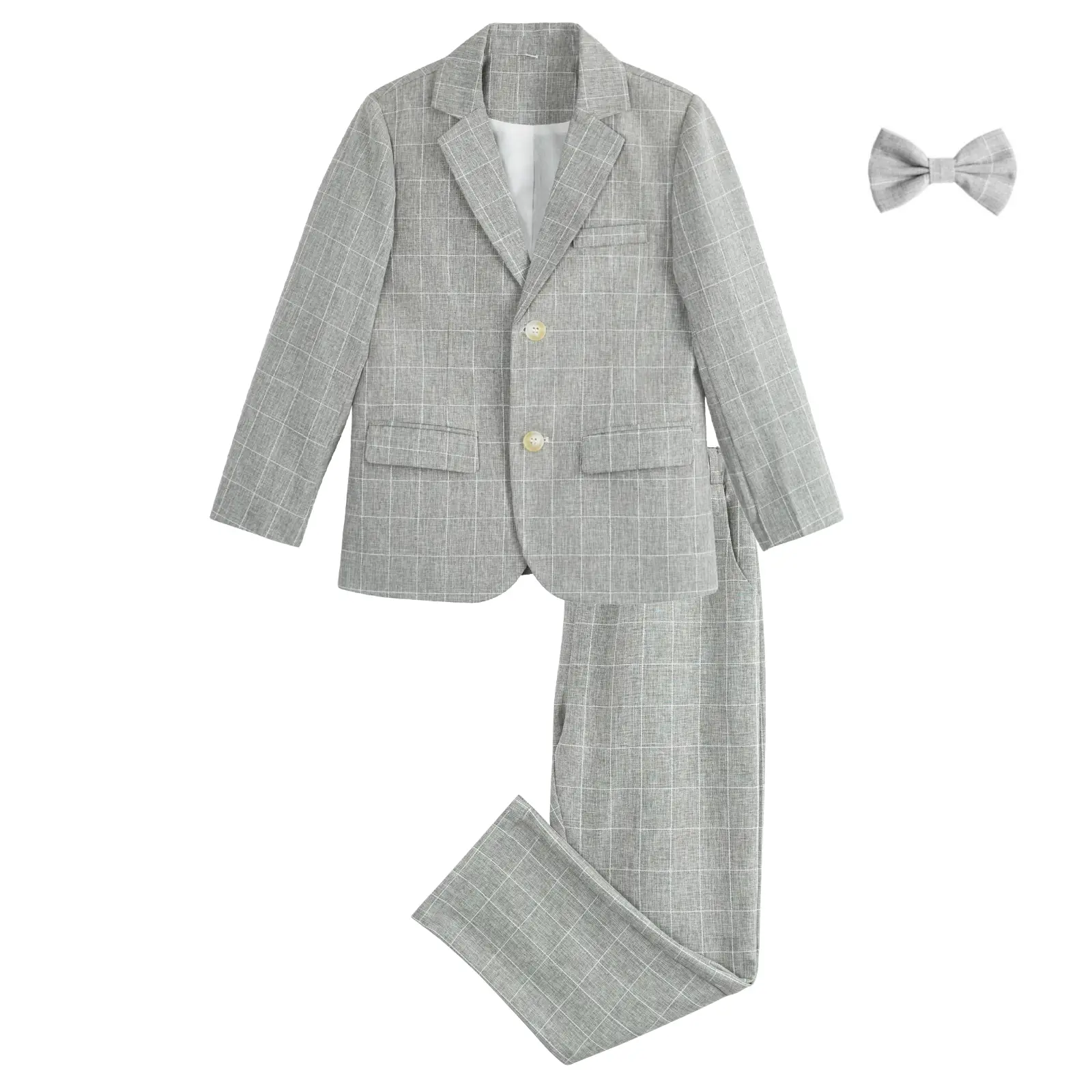 Boys 3-piece Set Wedding Ring Bearer Outfit Kids Suit Set, Plaid, Striped Blazer Suit Pants Bow Tie