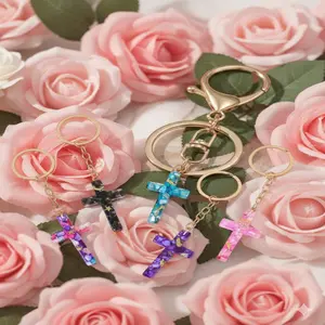 1pc Fashion Personalized Simple Resin Cross Pendant Keychain for Men and Women,
