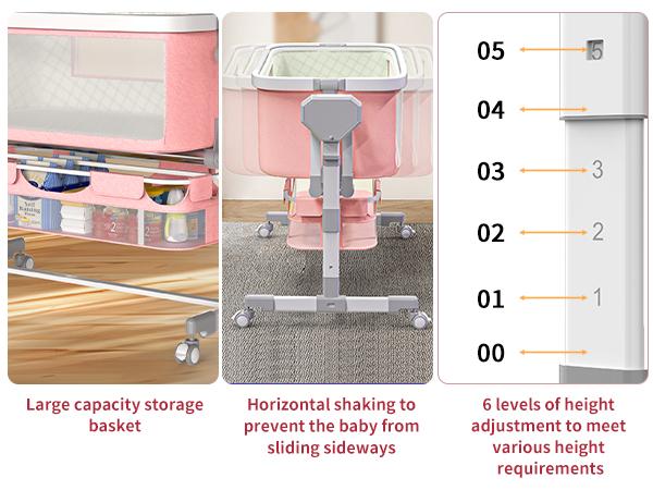 Electric Baby Bassinet with 6 Height Adjustments & 4 Lullabies, Stable Horizontal Swing, Bedside Sleeper, 3 Modes, Built-in Music, Bluetooth 5.0, 360° Rotating Wheels