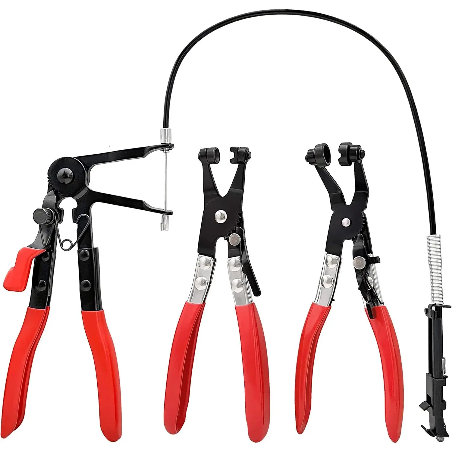 3Pcs Hose Clamp Pliers,Remover Kit with Long Reach Wire Spring Hose Clamp Pliers for Automotive Coolant Radiator Heater and Water Hose with Band Flat or Large Clamps