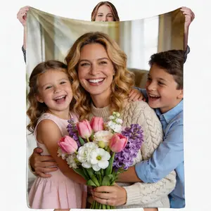 Jecivila Personalized Mother's Day Blanket - Custom Photo Text Flannel Throw for Mom Grandma, Birthday Anniversary Xmas Gift
