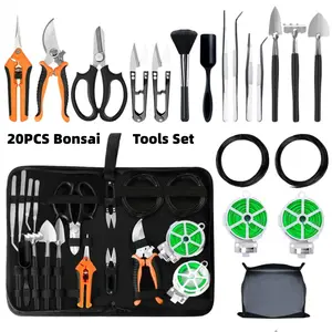 20 PCS Landscape Tool Set, gardening plant cultivation tools, including 262 feet of bonsai wire, 29.5"x29.5" plant transplanting pad, leather bag, bonsai scissors, pruning shears. The perfect gift for gardening enthusiasts.