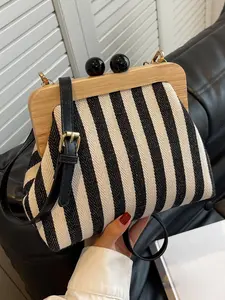 Small niche design with gentle striped shoulder bag, retro fashion personality and practical texture crossbody bag, can accommodate mobile phones, lipstick, suitable for daily commuting, shopping, and gatherings, Casual crossbody bag