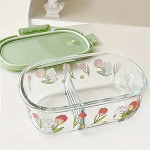 Food-Grade High Borosilicate Glass Storage Box, Aesthetic Lidded Compartment Lunchbox, Microwave Safe, Ideal for Students and Office Workers, Storage Lunch Boxes