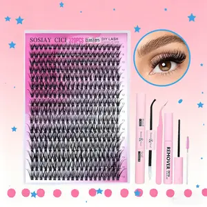 320PCS DIY Lash Extension Kit Eyelash Extension Cluster, 9-16mm 40D Curl Eyelashes Kit with Lash Bond & Seal, Lash Tweezers, Individual Lashes Cluster At Home (D Curl 40D 9-16mm Mix)