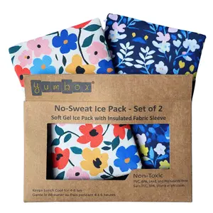 No-Sweat Ice Packs for Packed Lunches Reusable Gel, Fabric Sleeves, 2-Pack