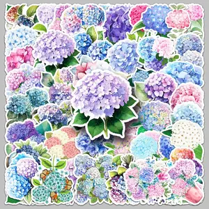 Hydrangea Pattern Sticker, 50pcs/set Creative Flower Pattern Decorative Sticker, DIY Decal for Water Bottle & Laptop & Phone Case, Protective