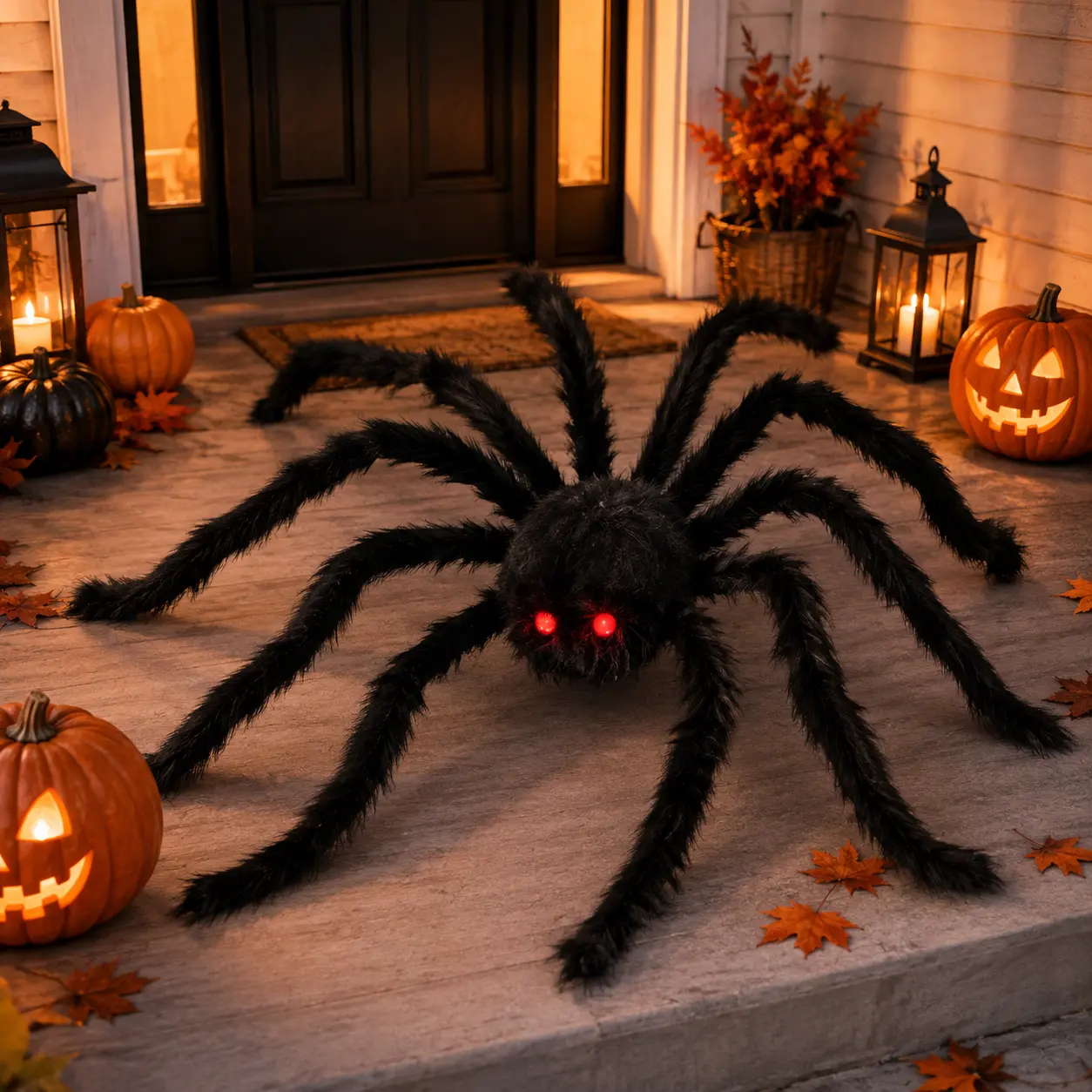 150cm Halloween Giant Spooky Plush Black Spider Decoration with Red Eyes, Outdoor Horror Haunted House Party Decor, Photo-Worthy Fashion Accessory Accent