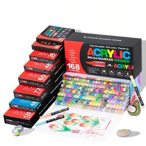 12/24/36/48/60 Colors Professional Direct Liquid Acrylic Soft-Tipped Art Markers Brush Tip Acrylic Perfect For Painting On Wood, Glass, Metal, Stone, Plastic Diy Graffiti, Christmas, Halloween And New Year Gifts Back To School