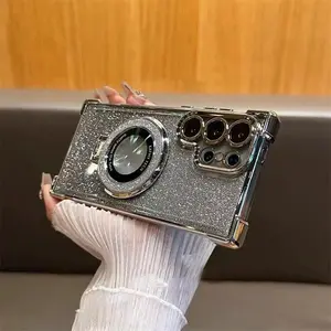 Glitter Gradient Magnetic Anti-drop Phone Case with Bracket, Electroplate Phone Protective Case Compatible with Samsung Galaxy