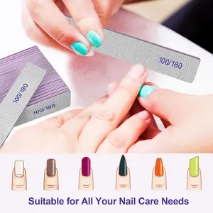 10-Pack Gray Reusable Emery Boards Nail Files, 100/180 Grit Double-Sided Manicure Tools for Natural & Acrylic Nails, Professional Fingernail Filers