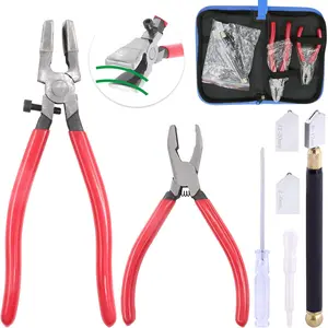 4 count Heavy Duty Glass Running Pliers Tools Set, Breaker Grozer Plier with Glass  and Pencil Style Oil Feed Carbide Tip Glass  for Mosaic/Tiles/Mirror/Stained Glass