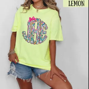 Adorable Spring Floral Monogram Comfort Color T-Shirt BLC