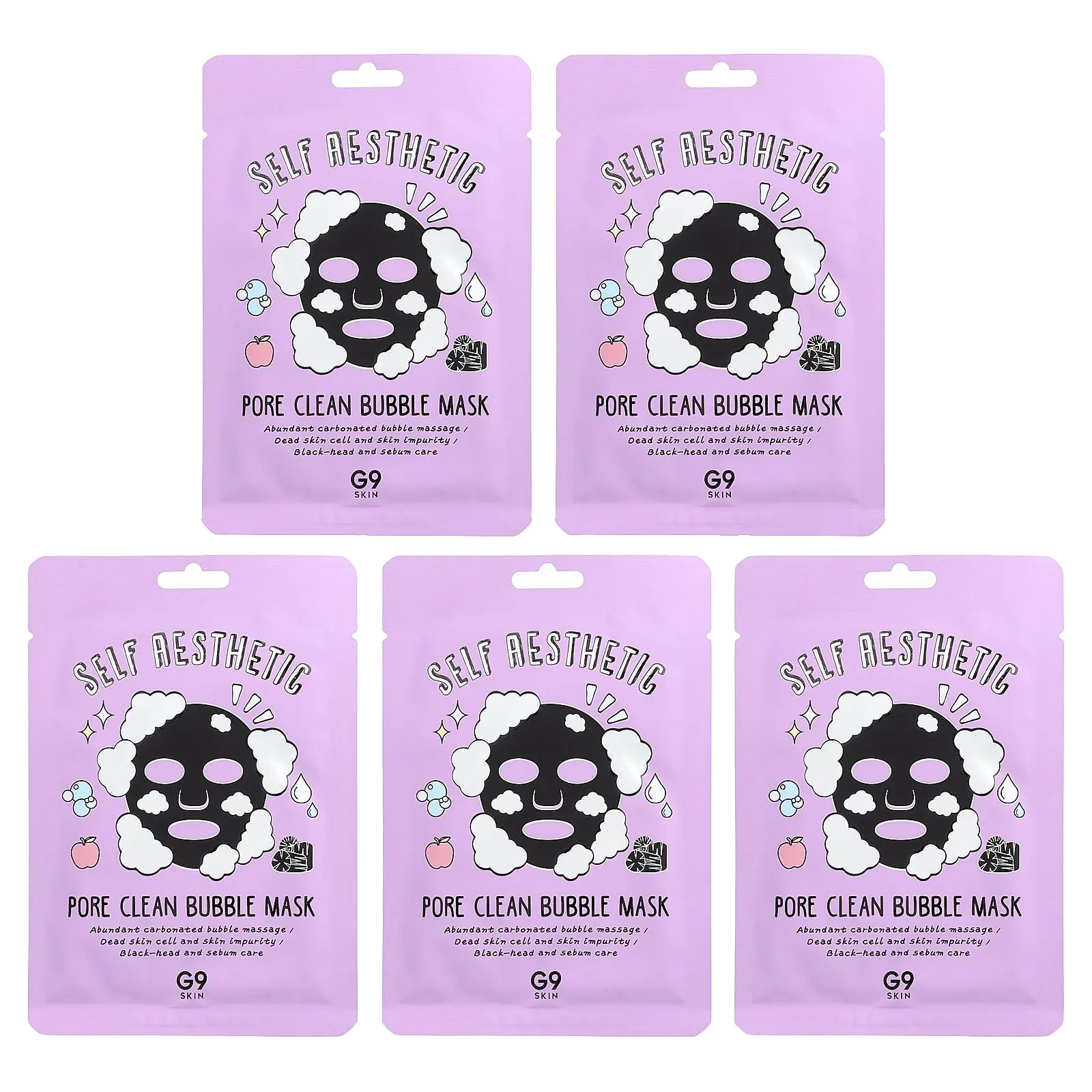 G9skin Self Aesthetic, Pore Clean Bubble Beauty Mask, 5 Sheets, 0.77 fl oz (23 ml) Each